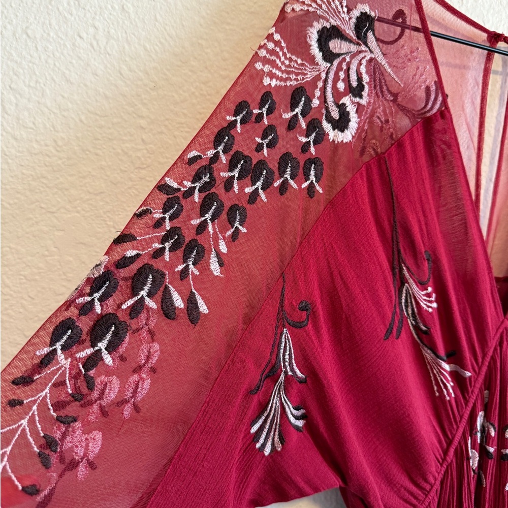 FREE PEOPLE Elegant Red Embroidered Dress, Size XS - Picture 2 of 12